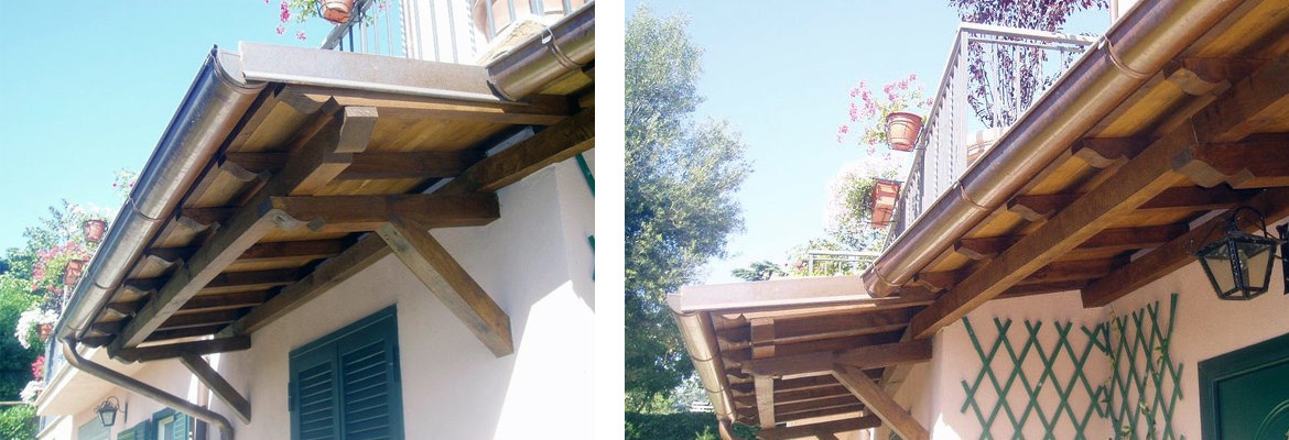 Pensiline per esterni, tettoie in legno di castagno